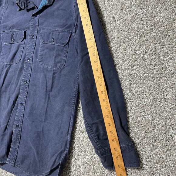 Woolrich Vintage Mens Sz M Distressed Long Sleeve Navy Button-Up Shirt - Picture 8 of 9